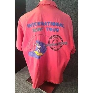 Vintage SS International Surf Tour Tahiti 1960 Mens  Shirt USA SZ Large Red